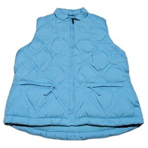 GAP Women's‎ Puffer Vest Size M Turquoise Blue Fleece Lined Full Zip EUC